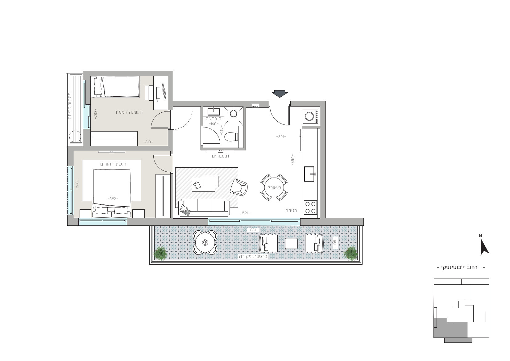 Plan 3 pièces 56 m²